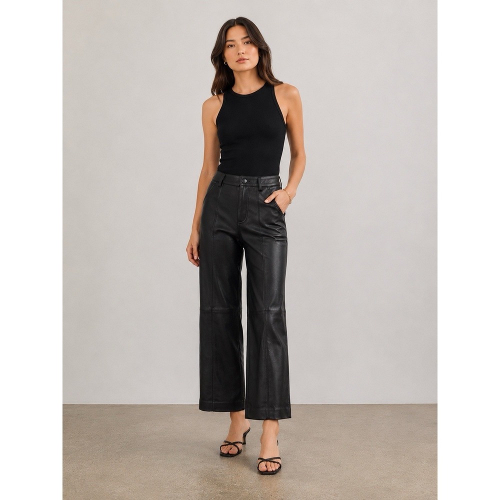 Black Genuine Leather Wide Leg Womens Pants Antonio Melani 8 Retail $299